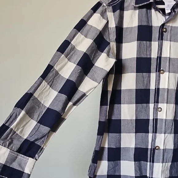 Tommy Bahama Checkered Navy and White Shirt Boys Size 10/12 Large - Picture 4 of 6